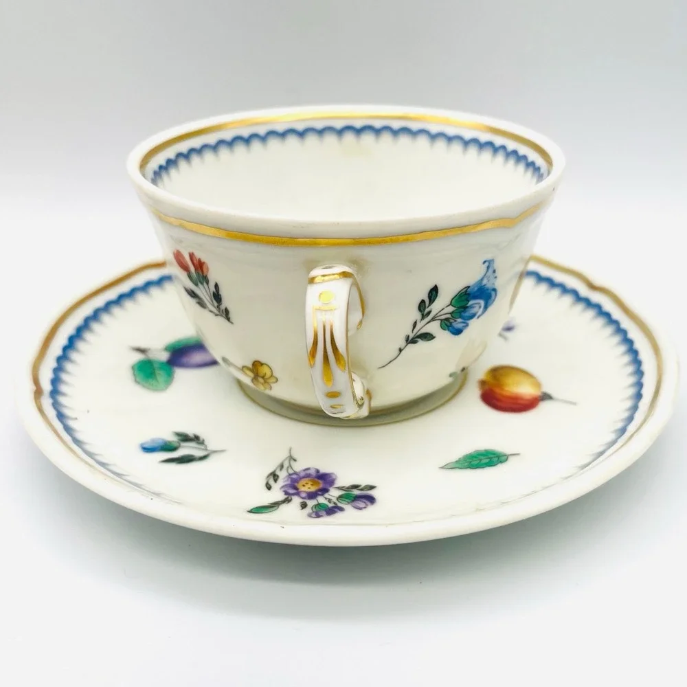 4 sets Richard Ginori Italian Fruit Teacup Saucer Set Floral Botanical Gold Trim
